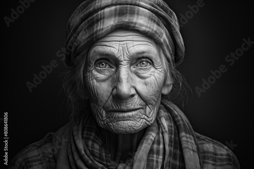 Portrait of an Elderly Woman, black and white background