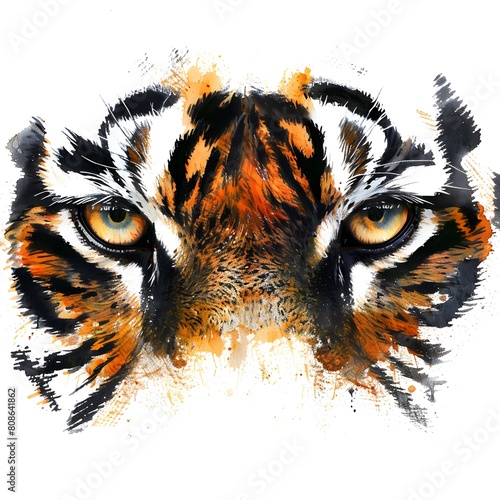 Eyes and face of a Bengal tiger on a white background.
The concept of saving endangered species.