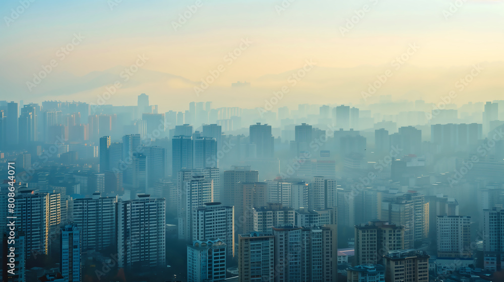 chinesische stadt im smog nebel