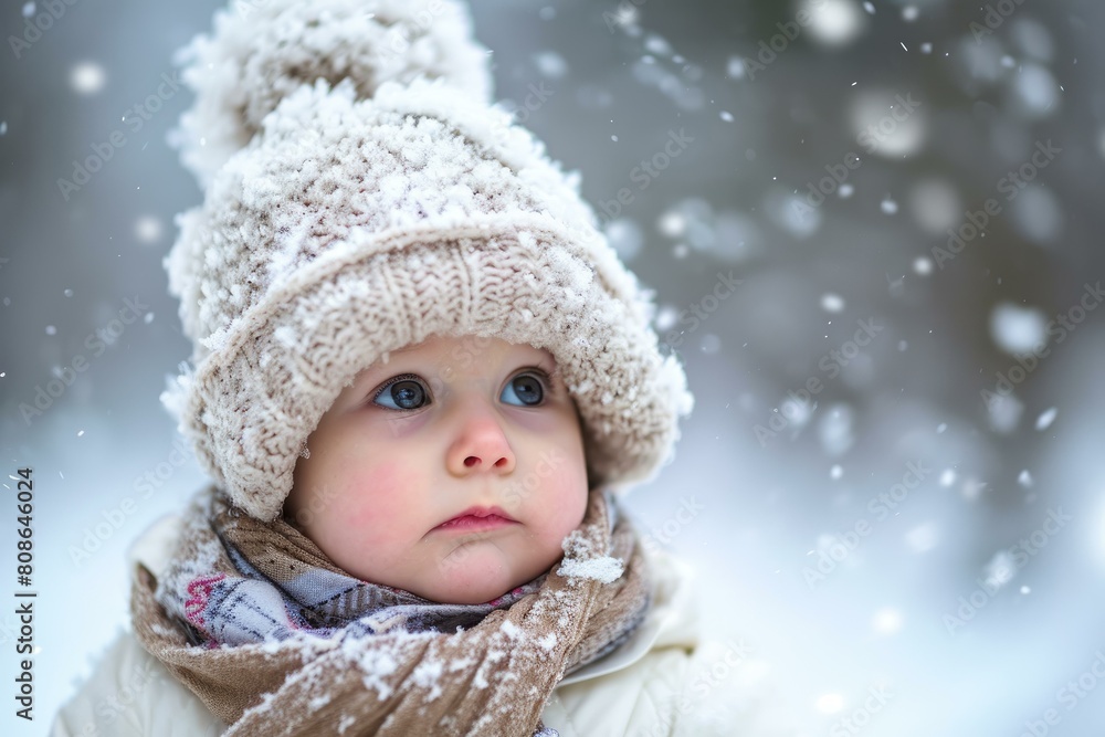 Playful Baby winter outdoor. Snow coat child. Generate Ai Playful Baby winter outdoor. Snow coat child. Generate Ai
