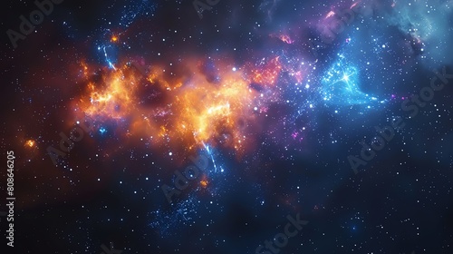 Celestial night sky brimming with sparkling stars, colorful nebulae, and distant galaxies photo