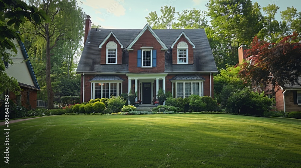 Suburban House: In a quiet suburban neighborhood, a spacious house with a well-manicured lawn provides a peaceful retreat from the hustle and bustle of the city Suburban House: In a quiet suburban neighborhood, a spacious house with a well-manicured lawn provides a peaceful retreat from the hustle and bustle of the city
