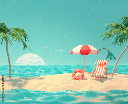 Summer vacation, beach background 3d rendering
