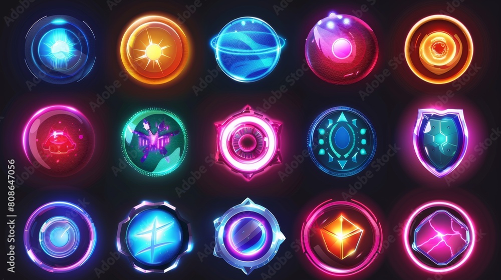 Science fiction deflector elements, firewall absolute protection, isolation on black background. Realistic 3d modern set with force shield bubbles and energy glowing spheres and domes. Science fiction deflector elements, firewall absolute protection, isolation on black background. Realistic 3d modern set with force shield bubbles and energy glowing spheres and domes.
