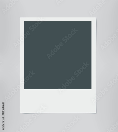 Vector realistic paper photo frame with shadow on transparent background.