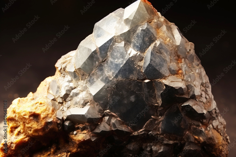 Coloradoite fossil mineral stone. Geological crystalline fossil. Dark background close-up. Coloradoite fossil mineral stone. Geological crystalline fossil. Dark background close-up.