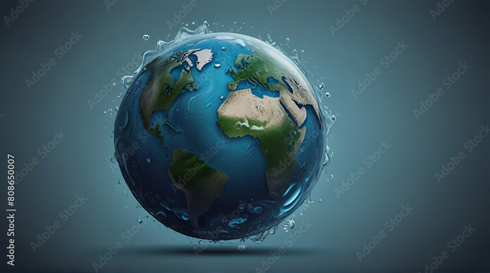 Ball shaped earth and blue water , safe nature earth day concept. Generative. Ai
