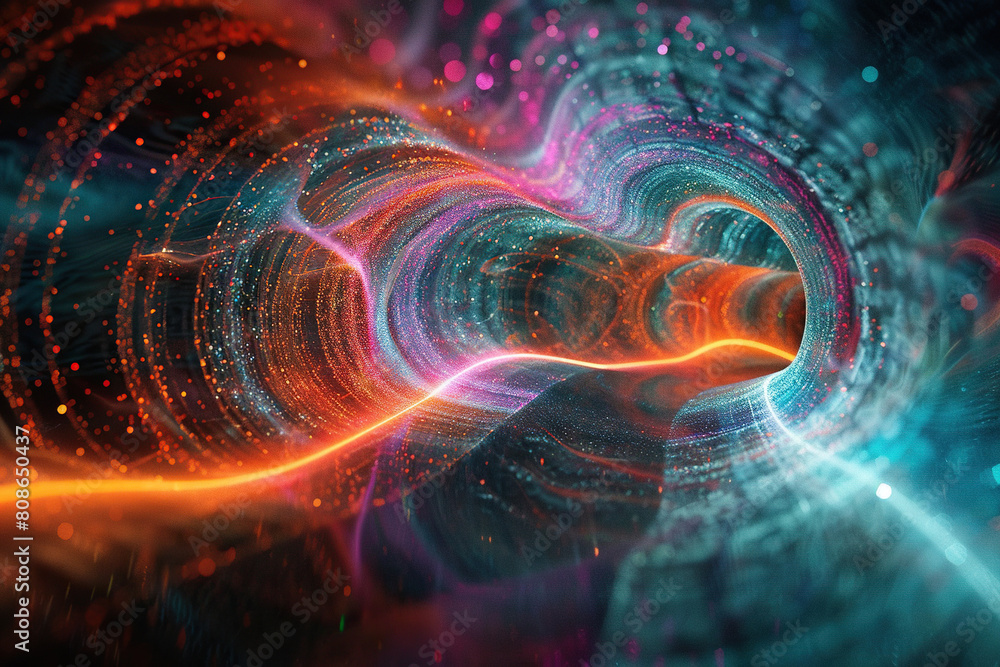 Abstract image of a data flow in the form of a tunnel. Information cyberspace concept. Science of the future. Generated by artificial intelligence Abstract image of a data flow in the form of a tunnel. Information cyberspace concept. Science of the future. Generated by artificial intelligence