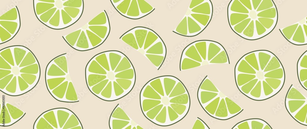 Flat illustration. Sliced lime halves on a light background. Seamless background for your design. Ideal for advertising, packaging, textiles or posters... Flat illustration. Sliced lime halves on a light background. Seamless background for your design. Ideal for advertising, packaging, textiles or posters...