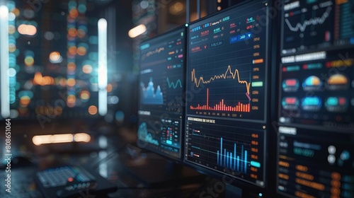 Wallpaper Mural A dashboard displaying various financial market data. The graphs show stock prices, currency exchange rates, and other economic indicators. Torontodigital.ca