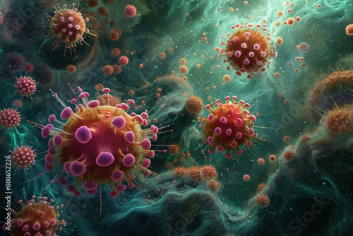 Evolving Bacteria virus cell. Colon cancer. Generate Ai © anatolir