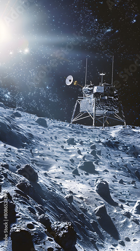 Futuristic Depiction of a UA Spacecraft Landing on a Comet in Deep Space
