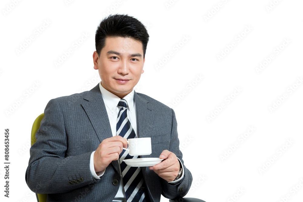 Shed on middle-aged business men sit chair for coffee Shed on middle-aged business men sit chair for coffee