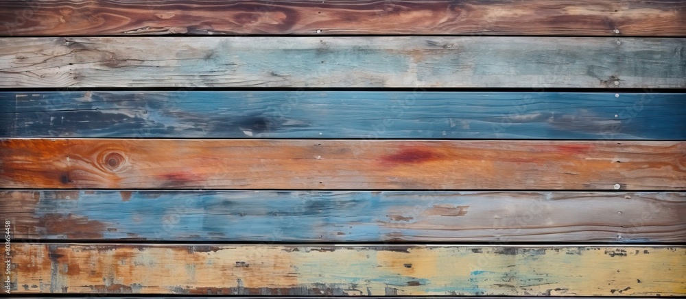 Abstract background composition with a shallow depth of field featuring a surface adorned with multiple pine wood boards displaying paint stains and leaks in the gaps Copy space image Abstract background composition with a shallow depth of field featuring a surface adorned with multiple pine wood boards displaying paint stains and leaks in the gaps Copy space image