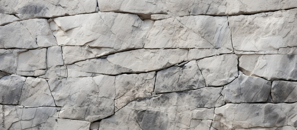 Fototapeta premium Close up copy space image of a stone wall revealing intricate cracks