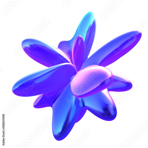 blue abstract 3d flower isolated on white with alpha channel