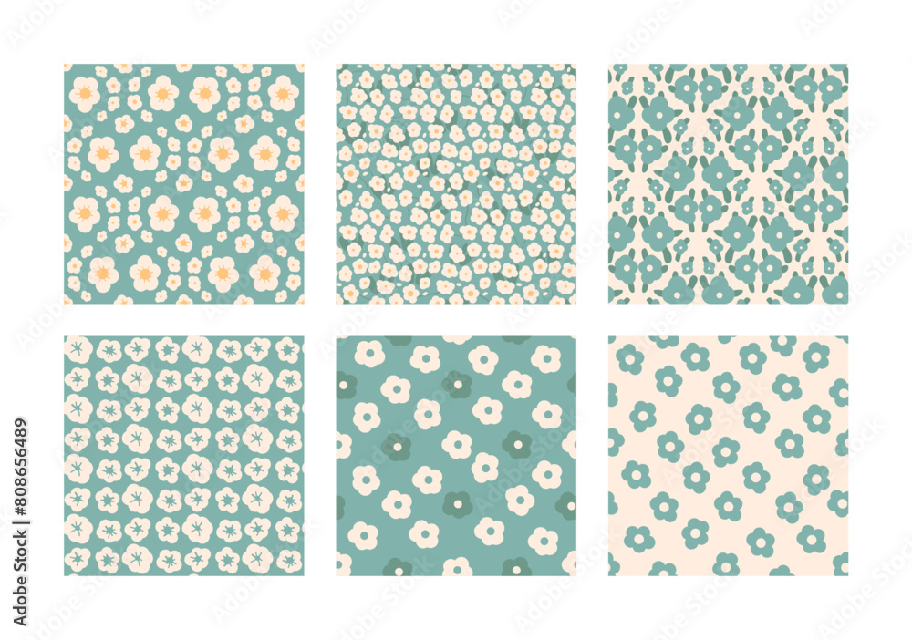 Simple flowers seamless pattern. Floral endless background. Flower ornament tile. Naive botanic repeat cover. Vector hand drawn illustration. Simple flowers seamless pattern. Floral endless background. Flower ornament tile. Naive botanic repeat cover. Vector hand drawn illustration.