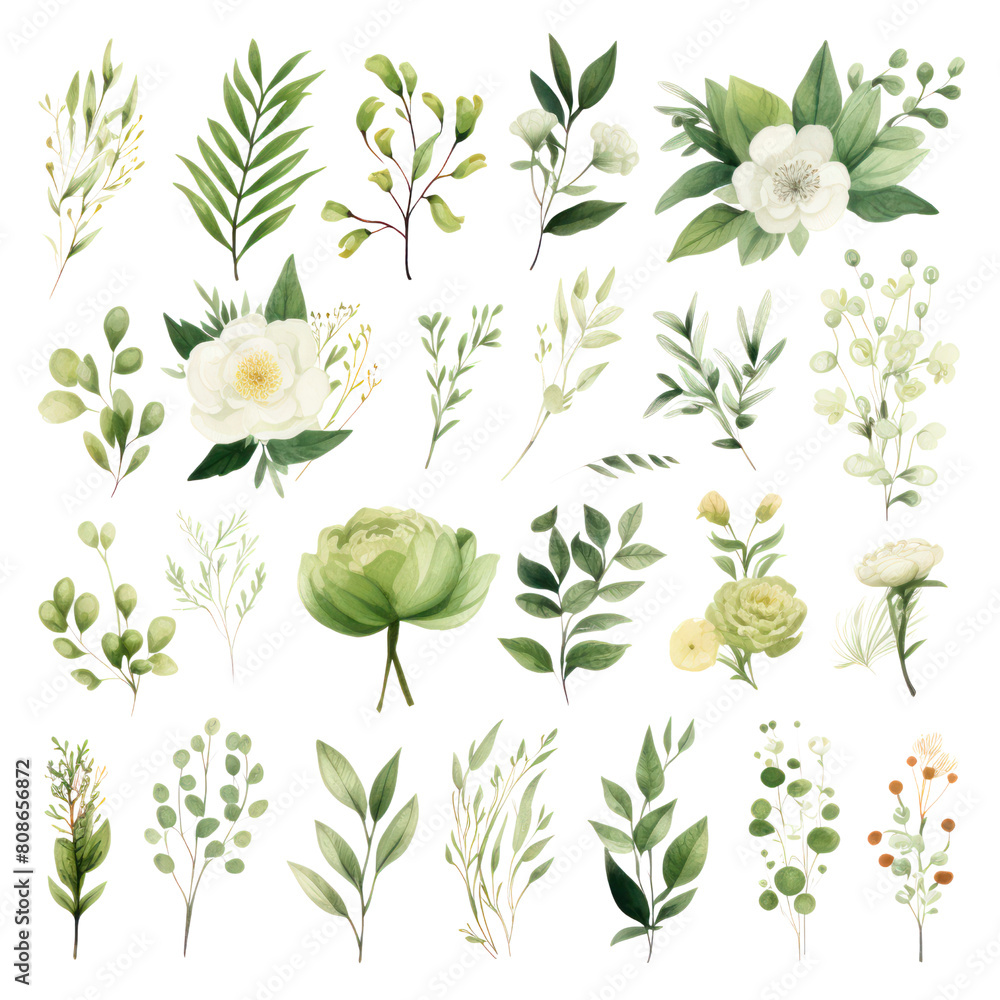 Greenery leaves stem watercolor clip art transparent background. Greenery leaves stem watercolor clip art transparent background.