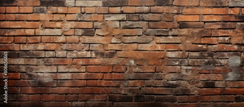 The background showcases a textured aged brick wall with ample room for adding images or text