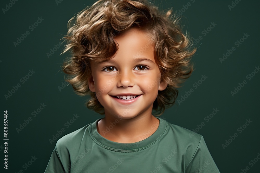 Smiling little boy on green background in business style. Smiling little boy on green background in business style.