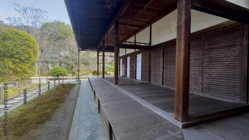 Shaded porch of at Tenjuan Buddhist Temple, Kyoto Japan. photo