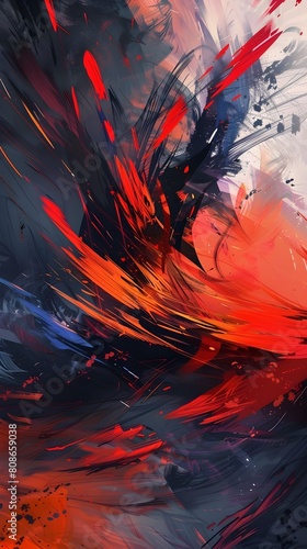 Explosive Fiery Eruption of Vivid Abstract Art with Intense Swirling Movements and Passionate Color Palette
