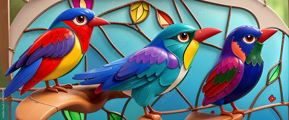 Stained Glass Beautiful Birds Art