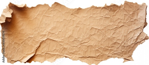 A torn piece of textured packaging cardboard with copy space isolated on a white background