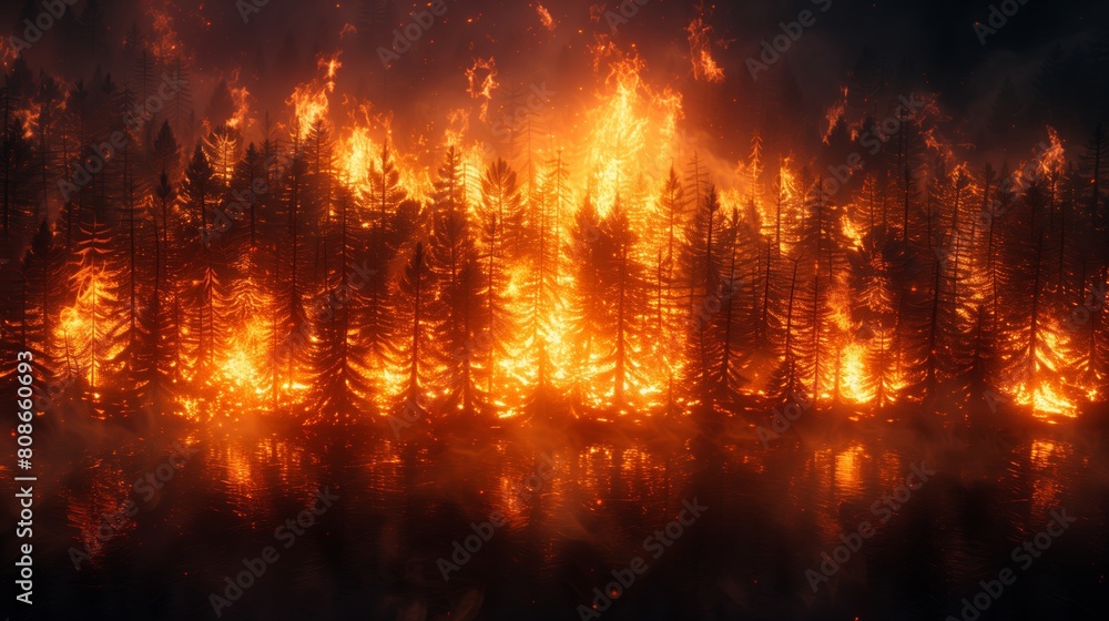 forest on fire, forest fire and burning trees. AI generation forest on fire, forest fire and burning trees. AI generation