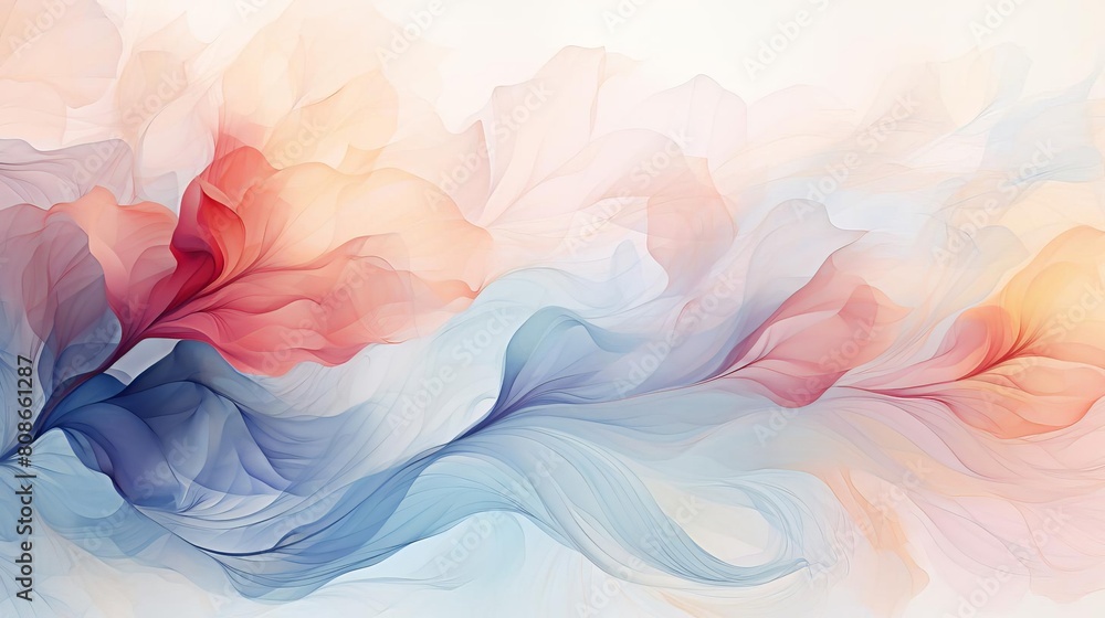 A colorful, abstract painting of flowers with blue, pink, and orange hues