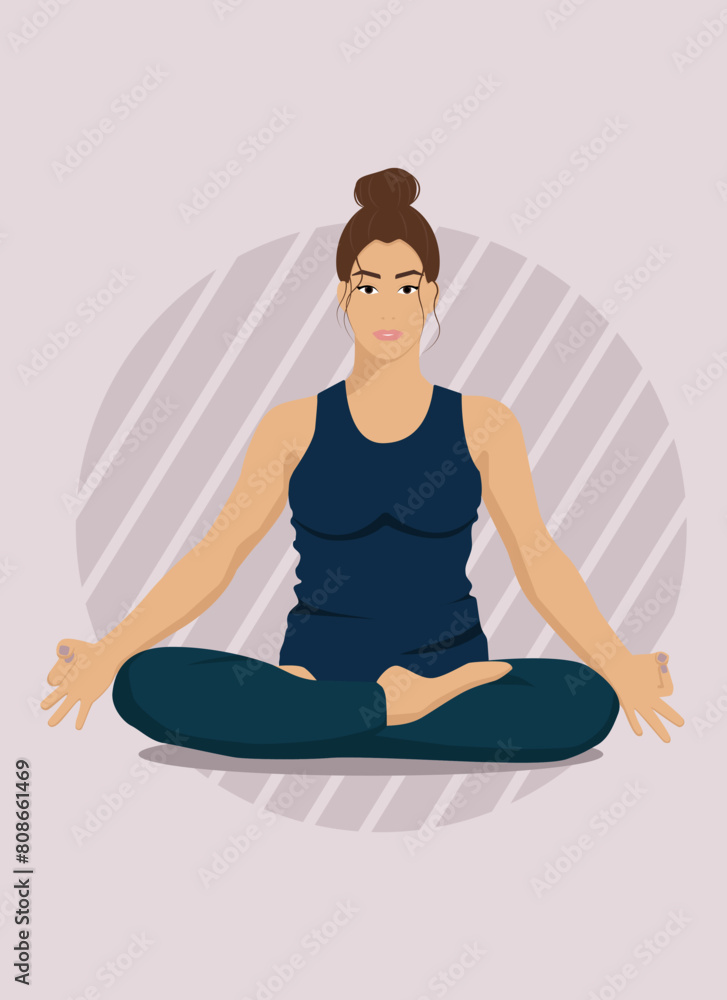 International Yoga Day vector illustration banner, brochure and poster design. Woman practicing yoga exercise