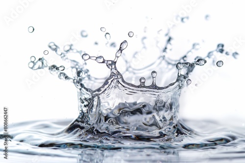 High-speed capture of a clear water splash forming a crown shape with droplets suspended in mid-air