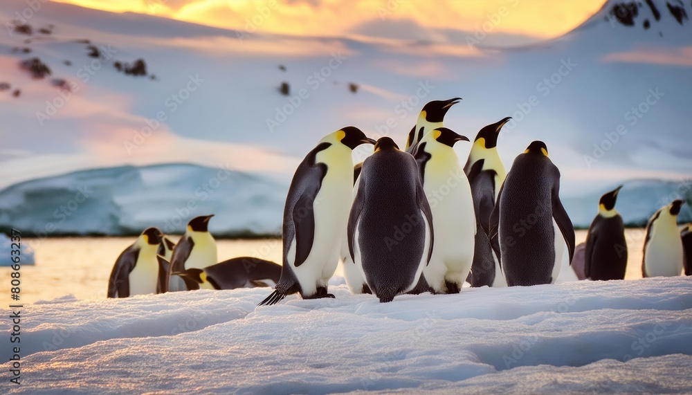 Fototapeta premium Step into the frozen realm of Antarctica with this captivating photograph of emperor penguin