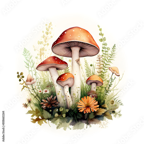Digital technology mushroom watercolor design illustration