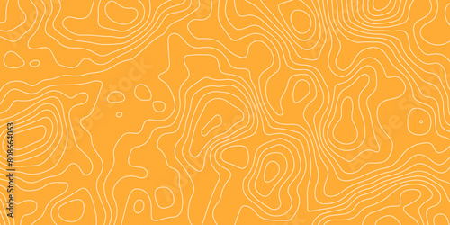 Orange background white topographic lines or topology vector illustration contour map texture