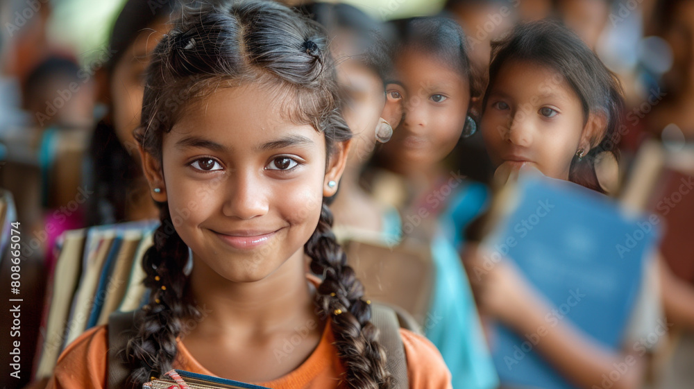 Indian school girl and boys students holding books, clear facial features, white background,generative ai Indian school girl and boys students holding books, clear facial features, white background,generative ai