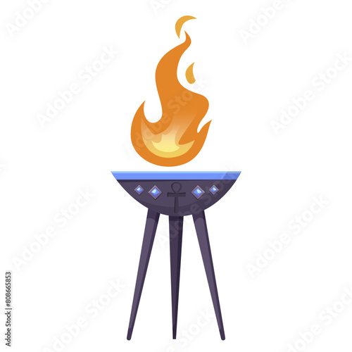 A colorful vector illustration of a barbecue grill with large flame, on a plain background, concept of grilling. Vector illustration