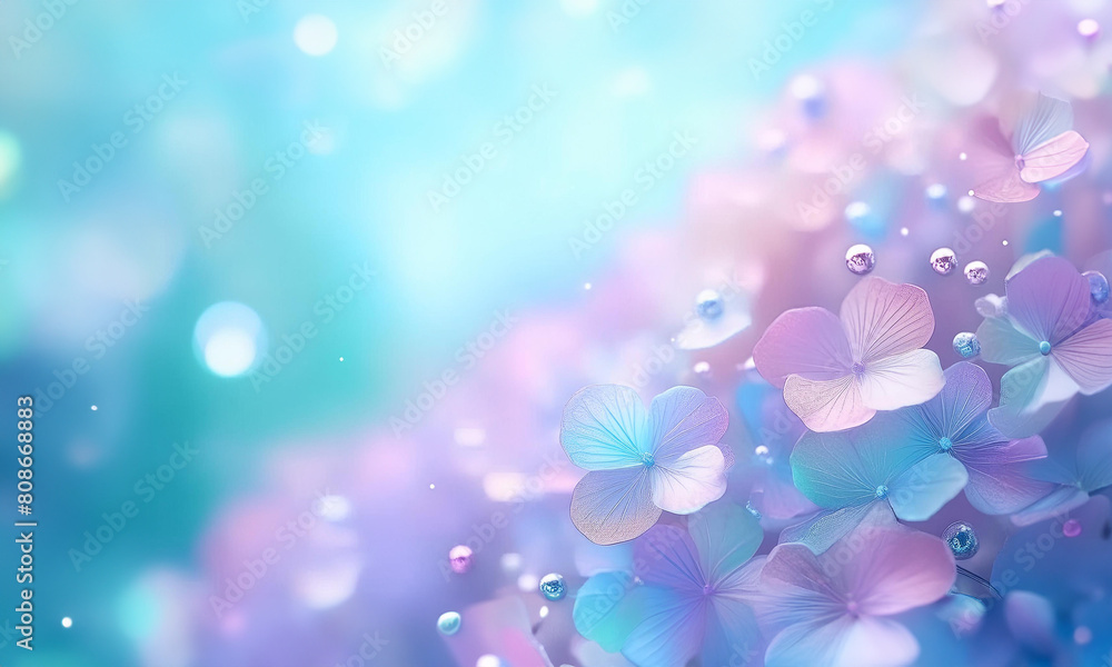 幻想的に輝く紫陽花と水の粒 梅雨のイメージ 幻想的に輝く紫陽花と水の粒 梅雨のイメージ