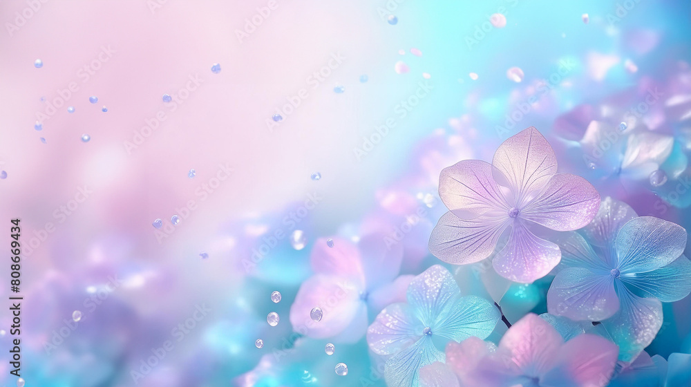 Fotografie 幻想的に輝く紫陽花と水の粒　梅雨のイメージ