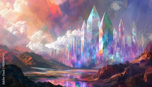 Enchanting Crystal Kingdom with Radiant Colors and Majestic Peaks photo