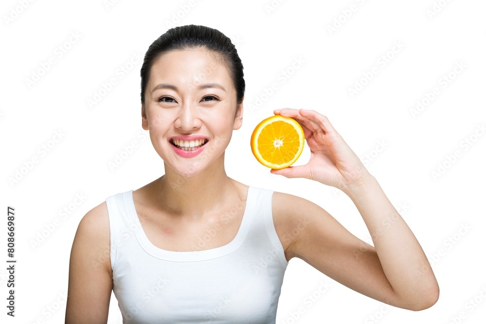 Tent and fruit happy young woman Tent and fruit happy young woman