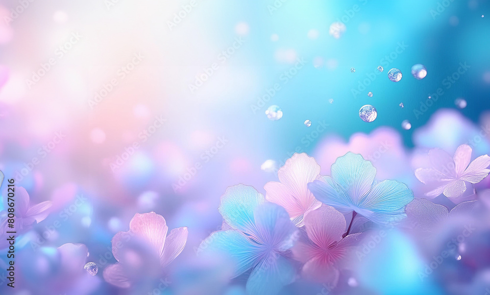 Φωτογραφία 幻想的に輝く紫陽花と水の粒　梅雨のイメージ
