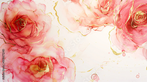  abstract watercolor and alcohol floral ink effect, elegant flower petal for wedding background photo