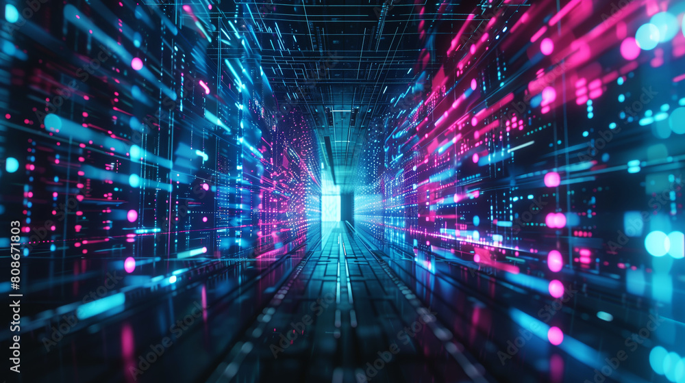 Abstract visualization of a digital data tunnel representing high-speed internet connectivity and secure data transfer. Abstract visualization of a digital data tunnel representing high-speed internet connectivity and secure data transfer.