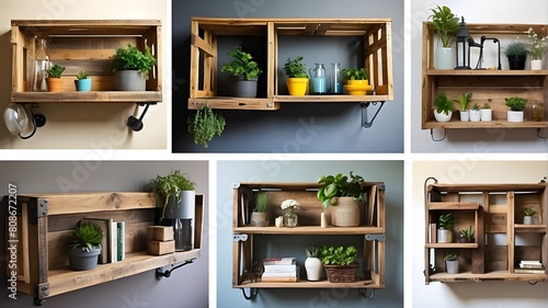 Transform old pallets or wooden crates into functional and rustic shelves for your home or garden. You can add a touch of industrial chic with metal brackets or pipes.interior of a kitchen