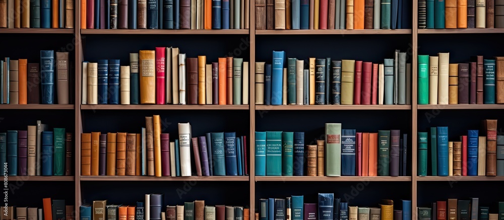 Library shelves filled with rows of books providing a perfect backdrop for text A powerful representation of knowledge and the pursuit of learning Copy space image Library shelves filled with rows of books providing a perfect backdrop for text A powerful representation of knowledge and the pursuit of learning Copy space image