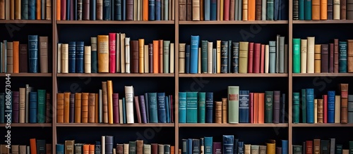 Library shelves filled with rows of books providing a perfect backdrop for text A powerful representation of knowledge and the pursuit of learning Copy space image