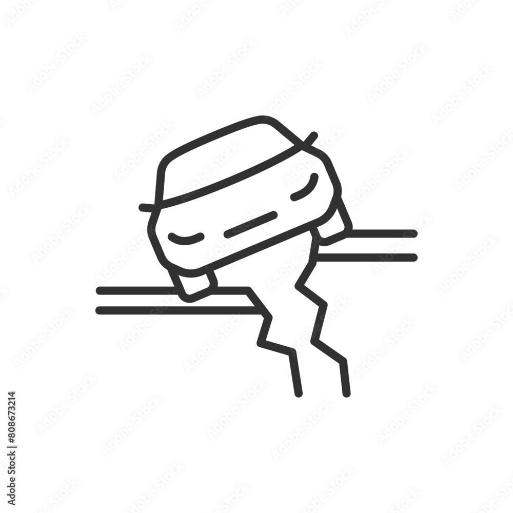 Fracture of road in earthquake, linear icon. Damage to transport. Line with editable stroke Fracture of road in earthquake, linear icon. Damage to transport. Line with editable stroke