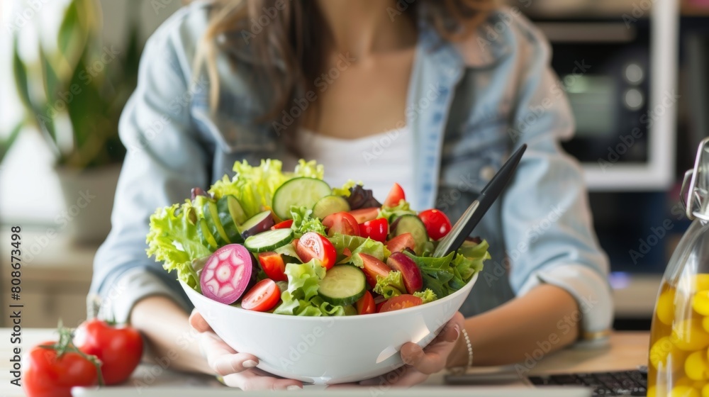 A healthy worker balances work with healthy habits, emphasizing well-being in the professional world A healthy worker balances work with healthy habits, emphasizing well-being in the professional world