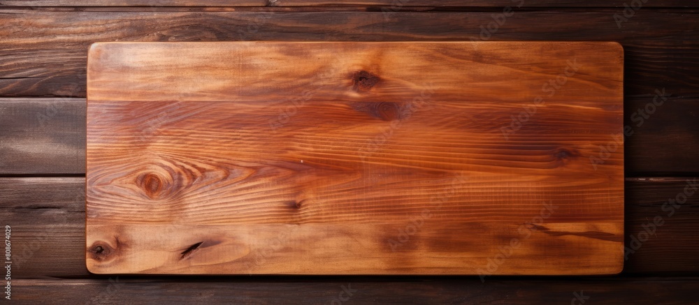 Copy space image featuring a wooden cutting board placed on a natural wooden background Copy space image featuring a wooden cutting board placed on a natural wooden background